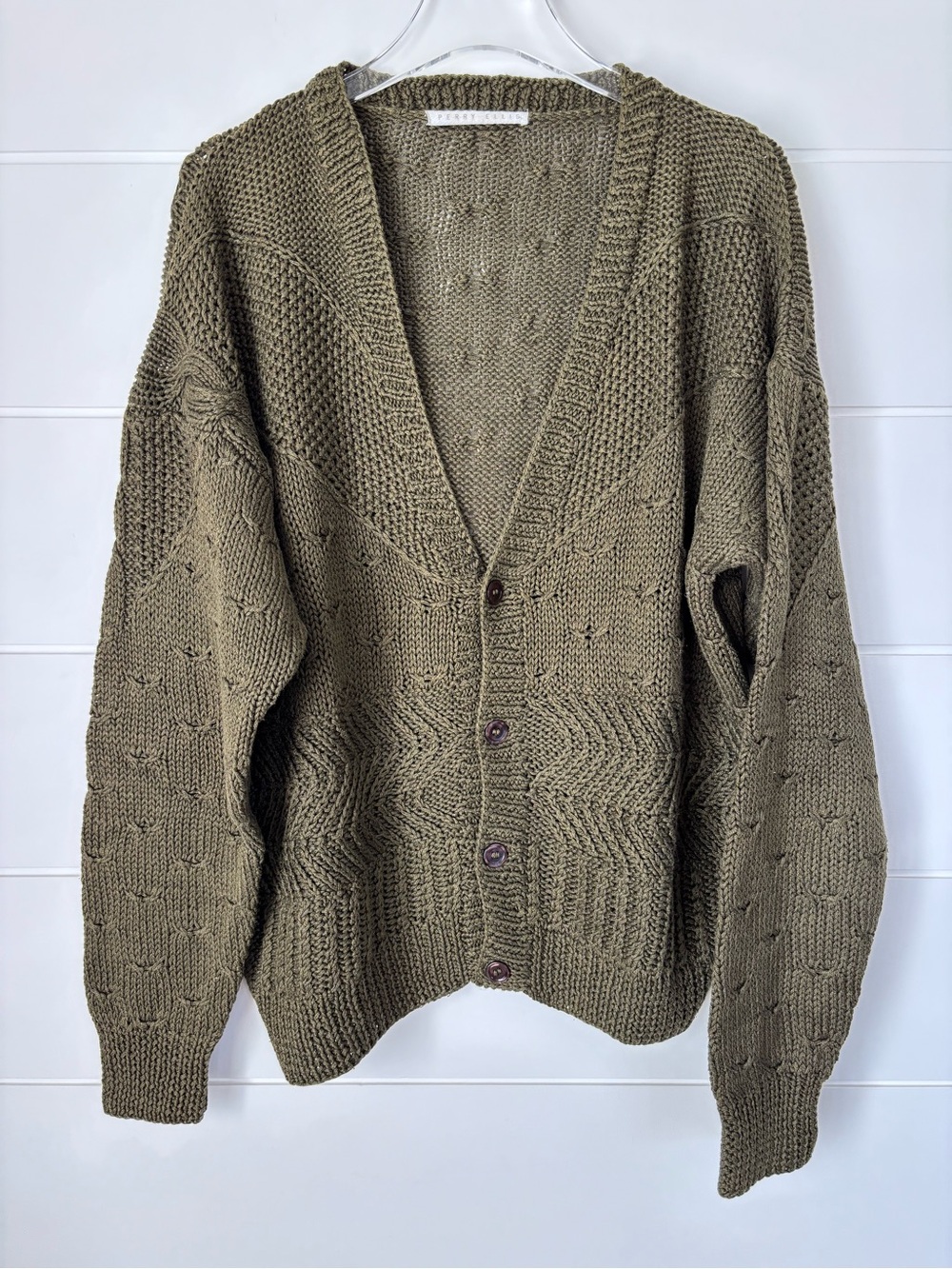 Perry Ellis Olive Green Chunky Knit Button Cardigan Size Large / Extra Large